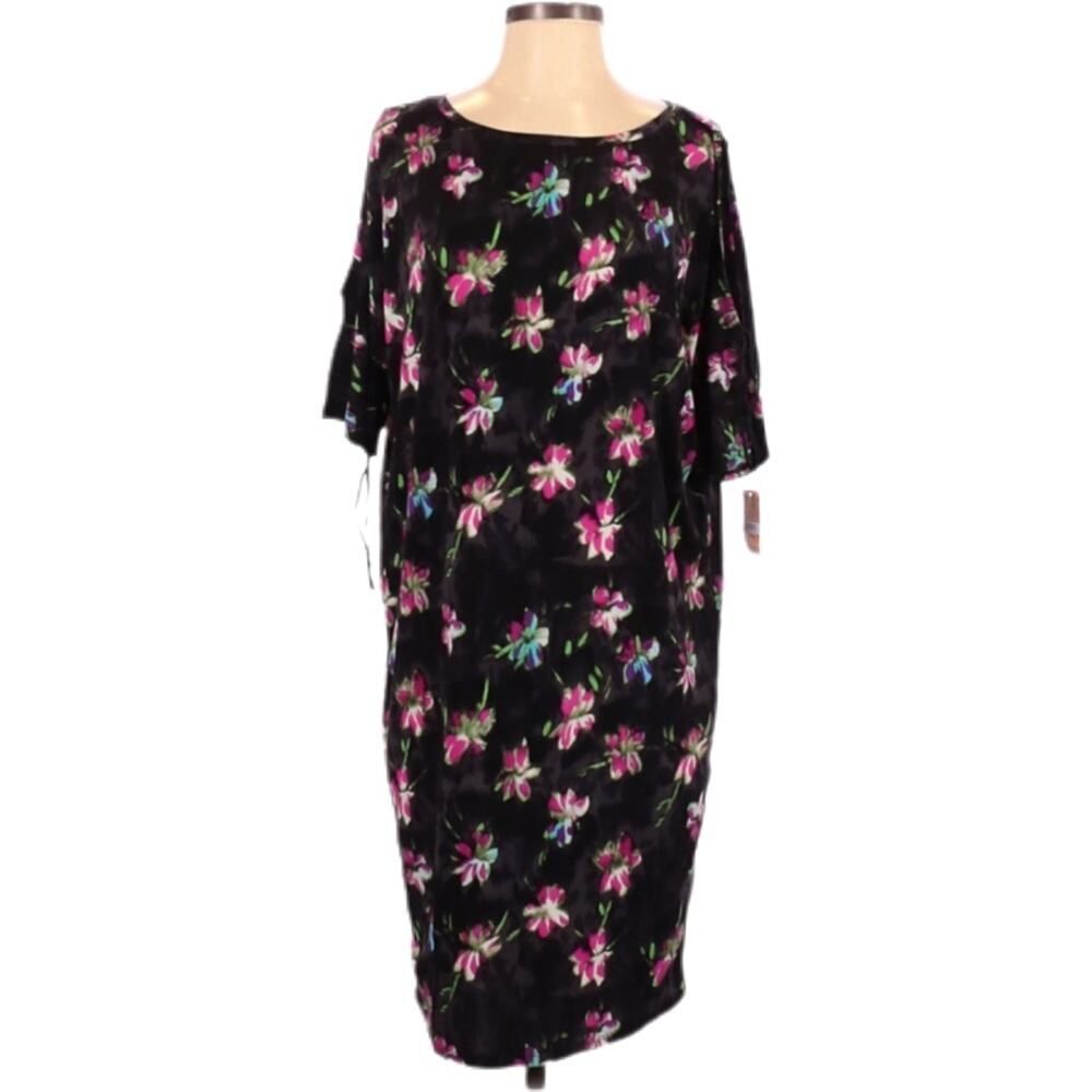 NWT Rachel Rachel Roy Black Pink Floral Boat Neck Shift Dress Size Small